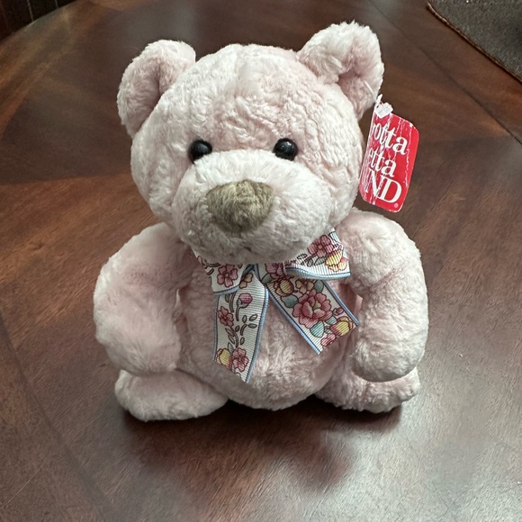Gund Pink "Smoothie" 8" Bear with Floral Bow ~ Stands Independently - Picture 1 of 9